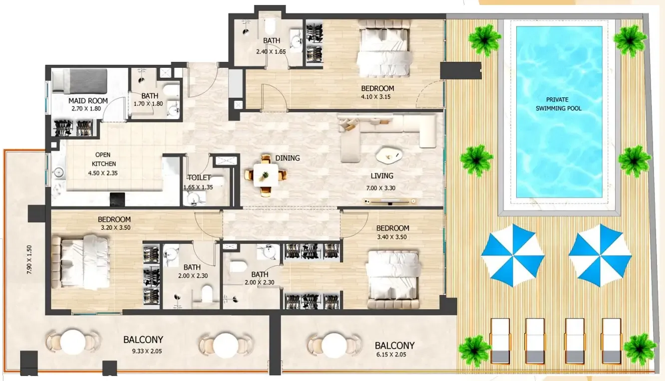 Crystal Tower by VHS 3 bed floor plan, 2,847 sqft