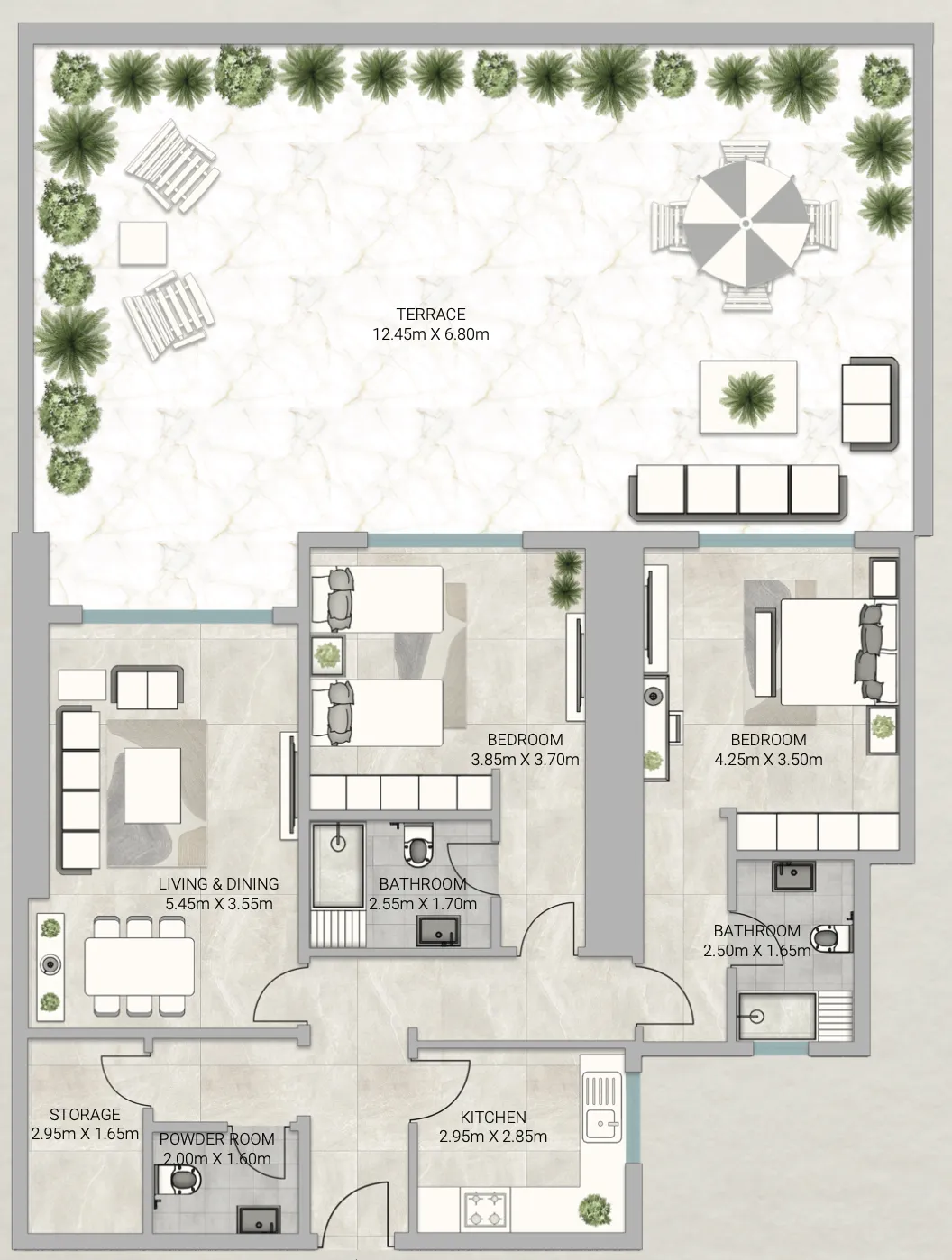 Sky Gardens Tower 2 bed floor plan, 2,929 sqft