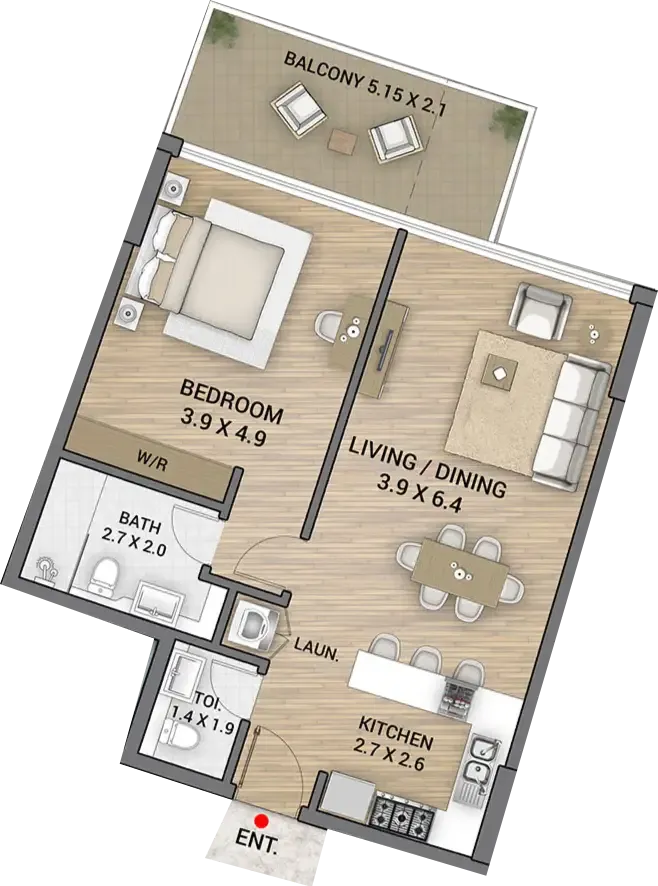 Ocean Tower 1 bed floor plan, 871 sqft