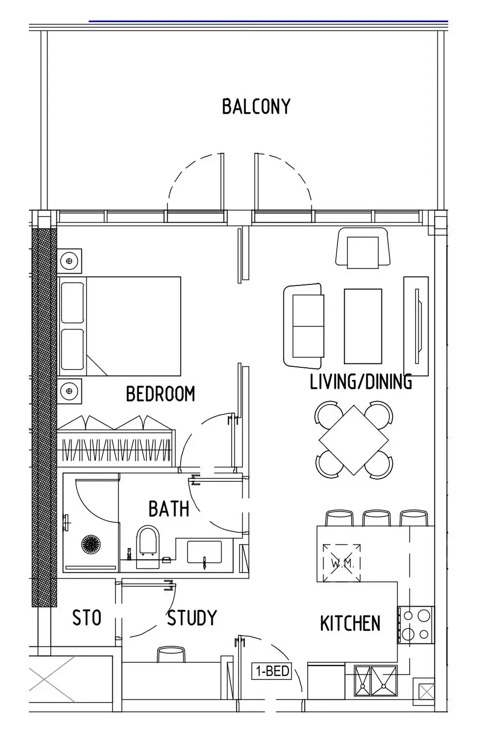Damac District 1 bed floor plan, 741 sqft