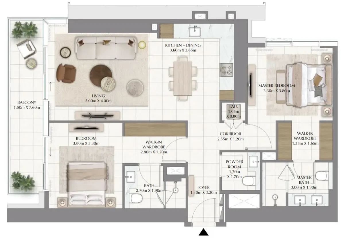 Valia 2 bed floor plan, 1,257 sqft