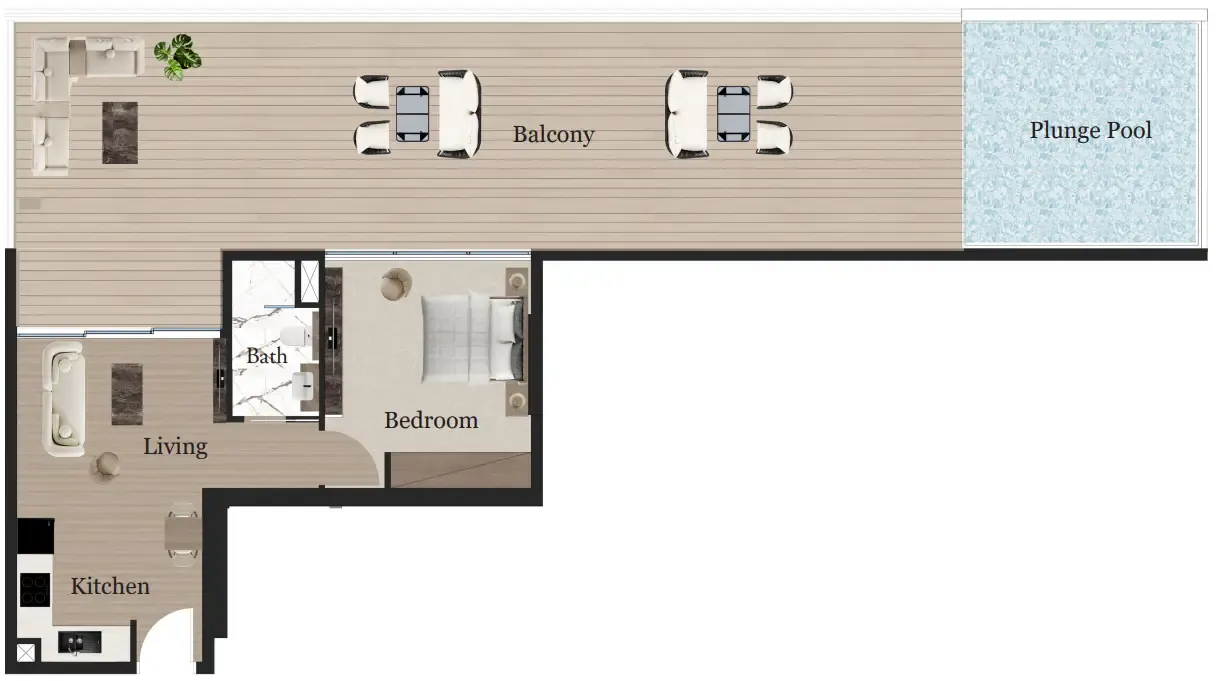 Rijas Suites 1 bed floor plan, 1,400 sqft