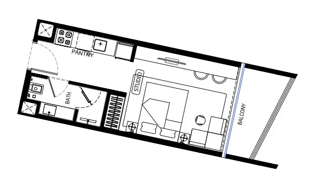 Binghatti HillCrest Studio floor plan, 356 sqft
