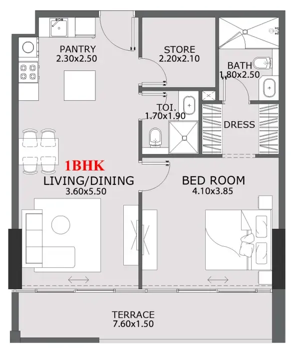 Provenza Residences 1 bed floor plan, 822 – 831 sqft