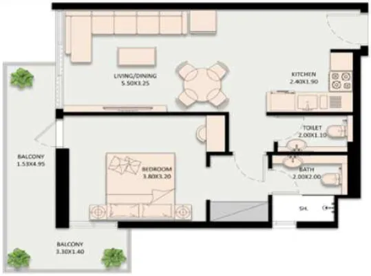 Golden Wood Views V 1 bed floor plan, 683 sqft