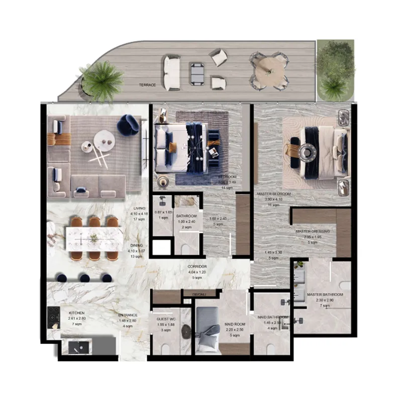 Jacob and Co Beachfront Living 2 bed floor plan, 1,421 – 2,282 sqft