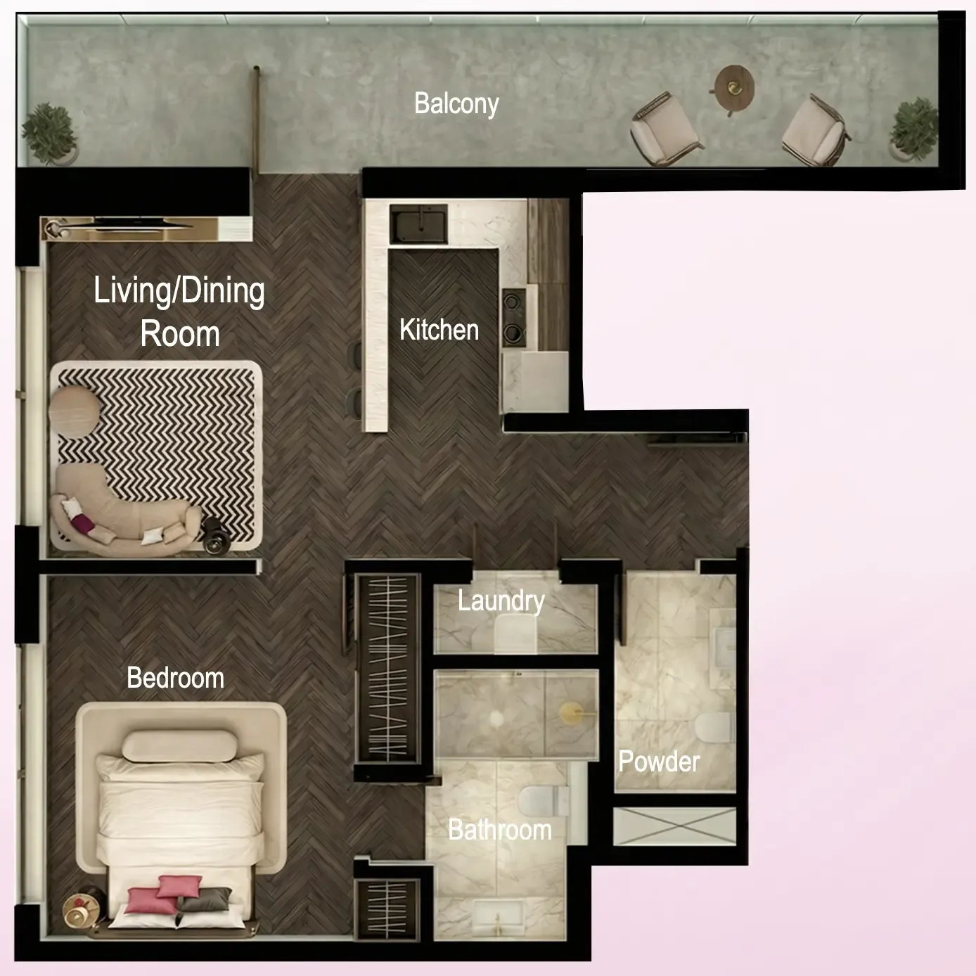 Fauchon Residences 1 bed floor plan, 633 sqft