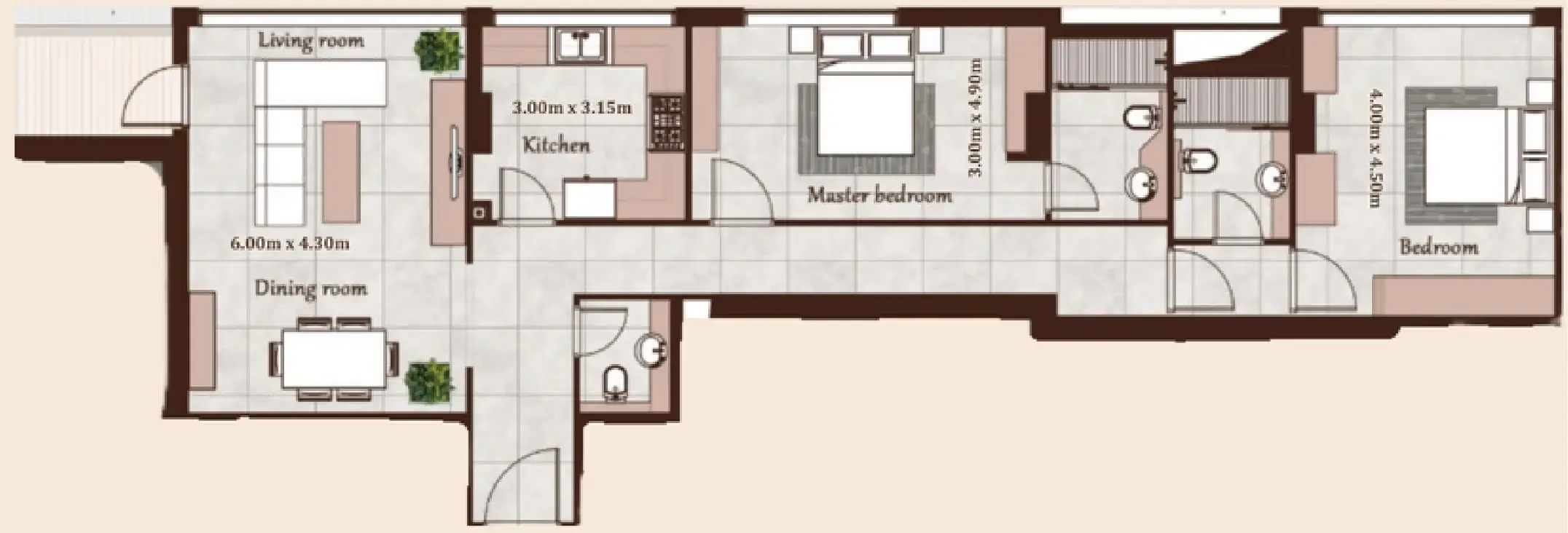 Maison Cannelle Residence 2 bed floor plan, 1,282 sqft