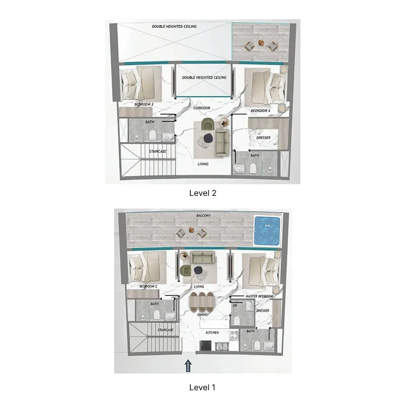 Samana Barari Heights 4 bed floor plan, 2,024 – 2,233 sqft