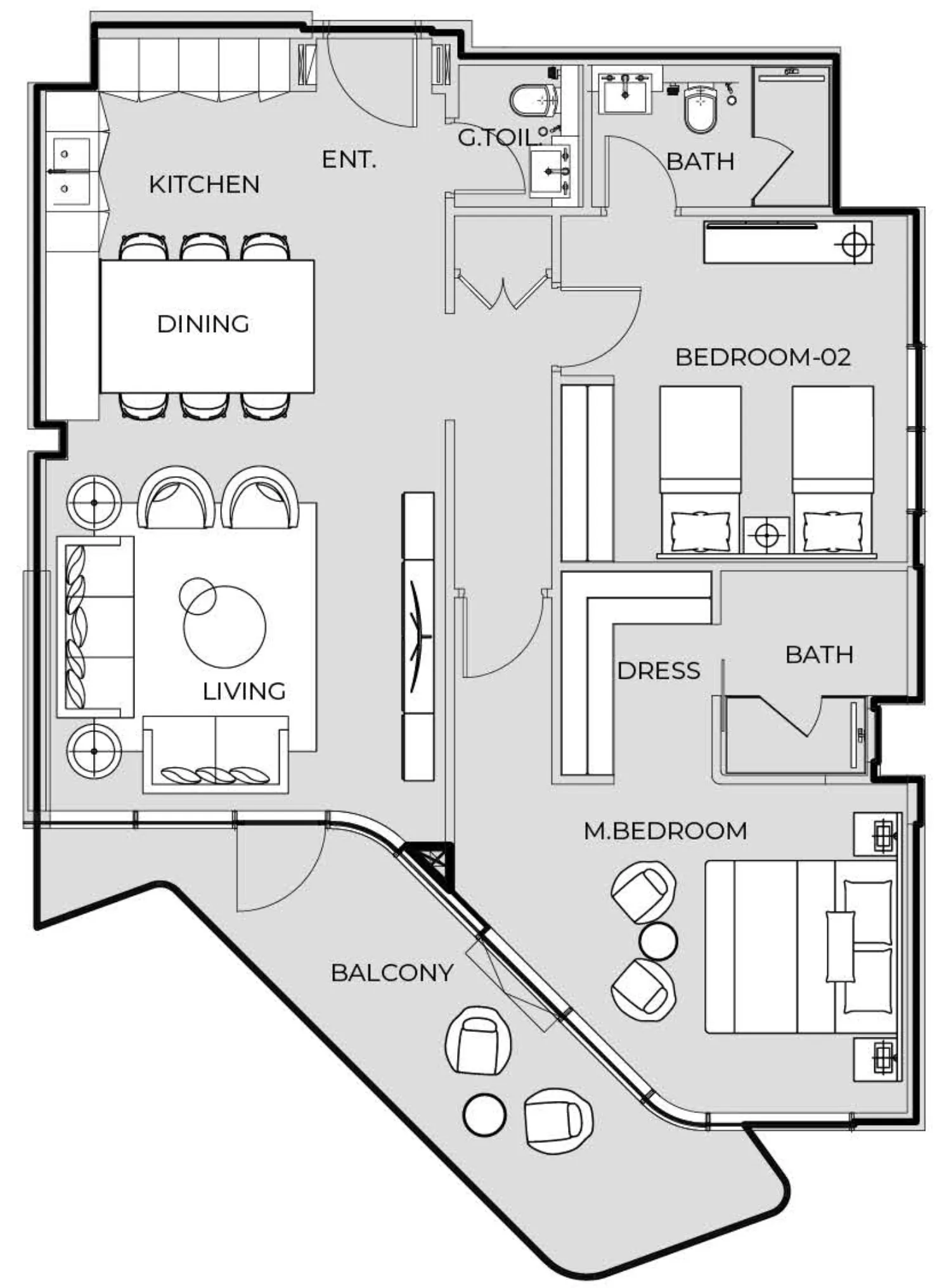 Coastal Haven 2 bed floor plan, 1,244 sqft