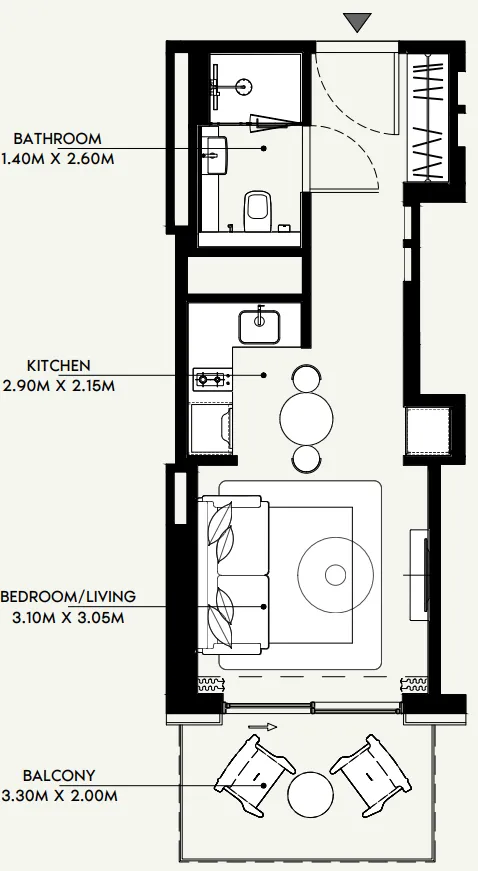 Azizi Venice Studio floor plan, 381 sqft