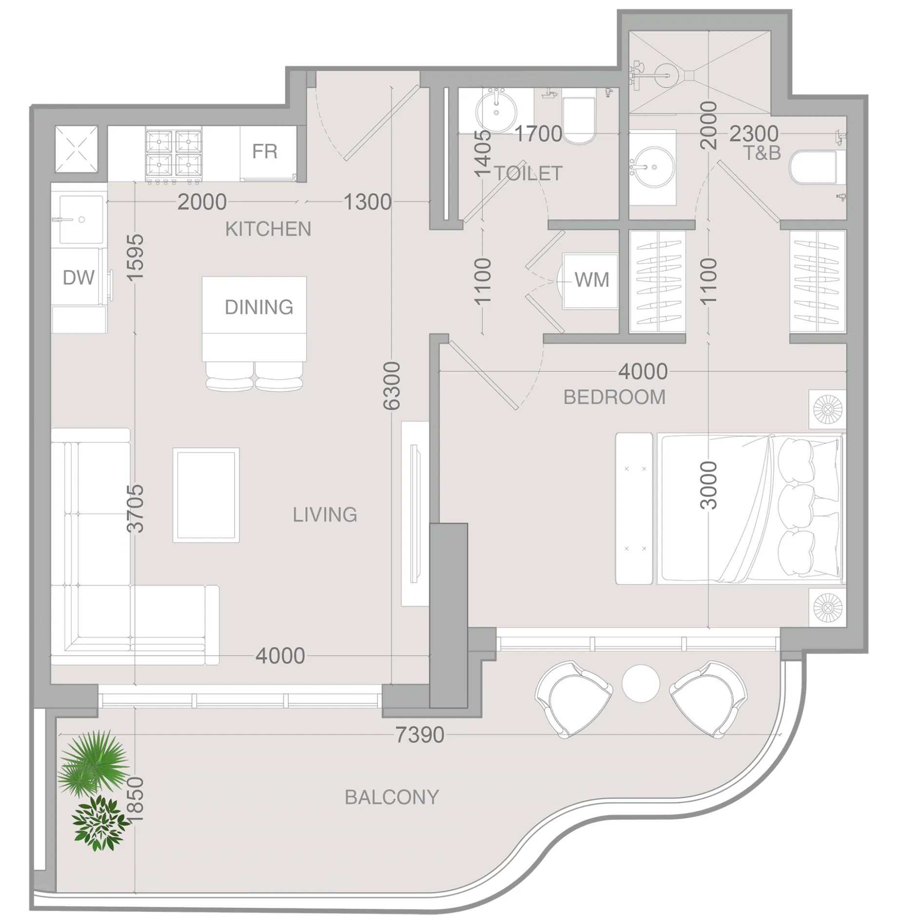 ALTA V1EW 1 bed floor plan, 725 sqft