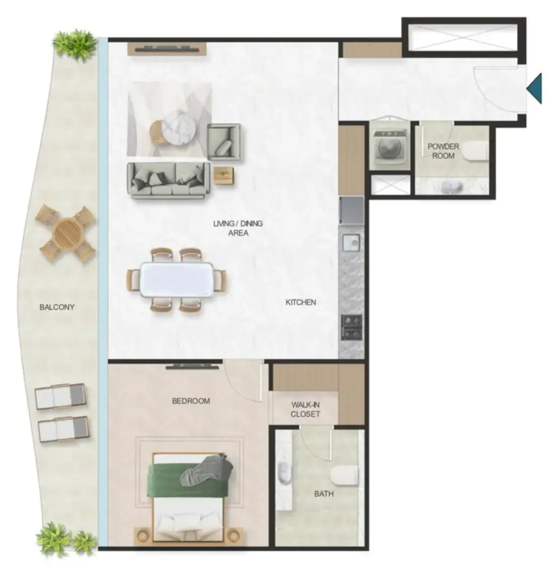 Oystra 1 bed floor plan, 1,048 sqft