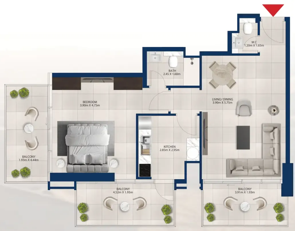 Al Vista 1 bed floor plan, 993 sqft