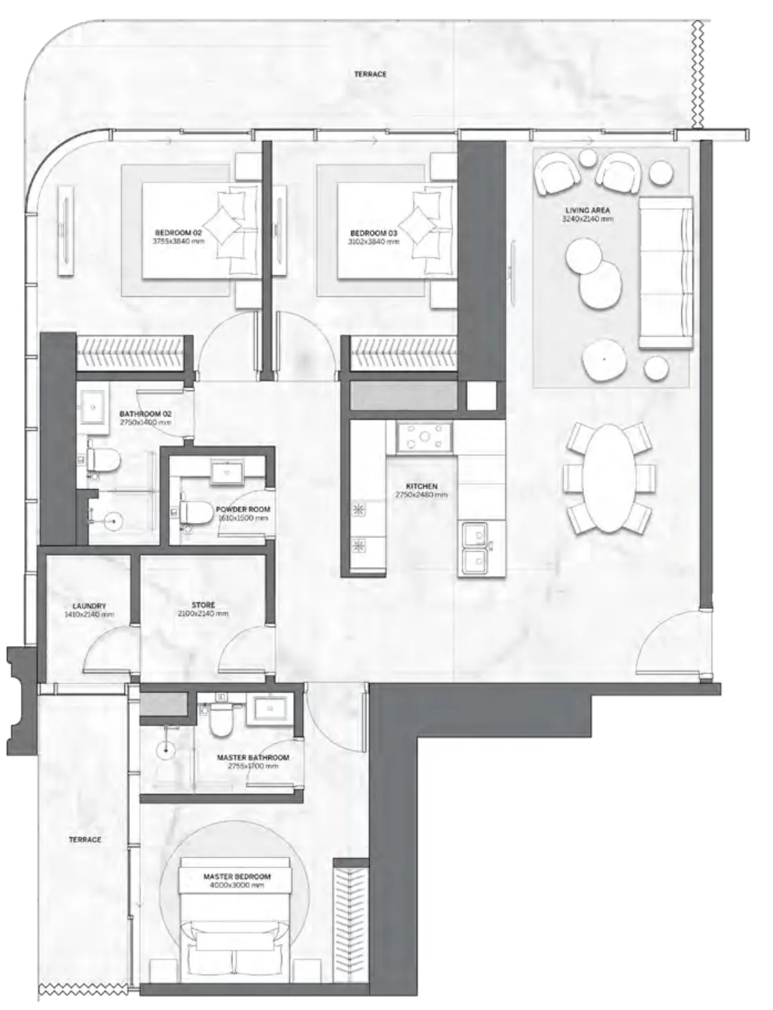 Trump International Hotel and Tower 3 bed floor plan, 1,665 – 2,183 sqft
