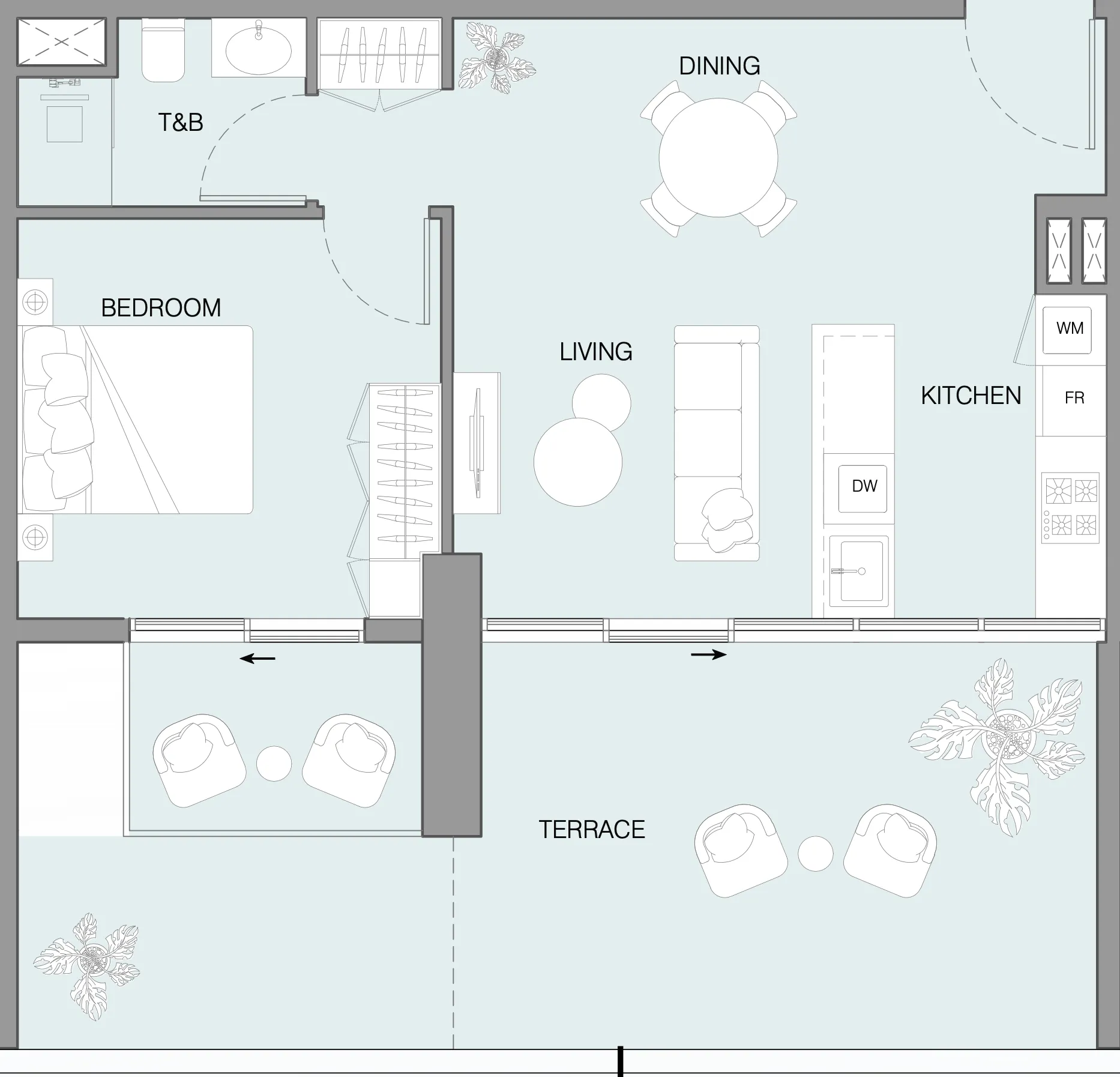 LUM1NAR 1 bed floor plan, 896 sqft