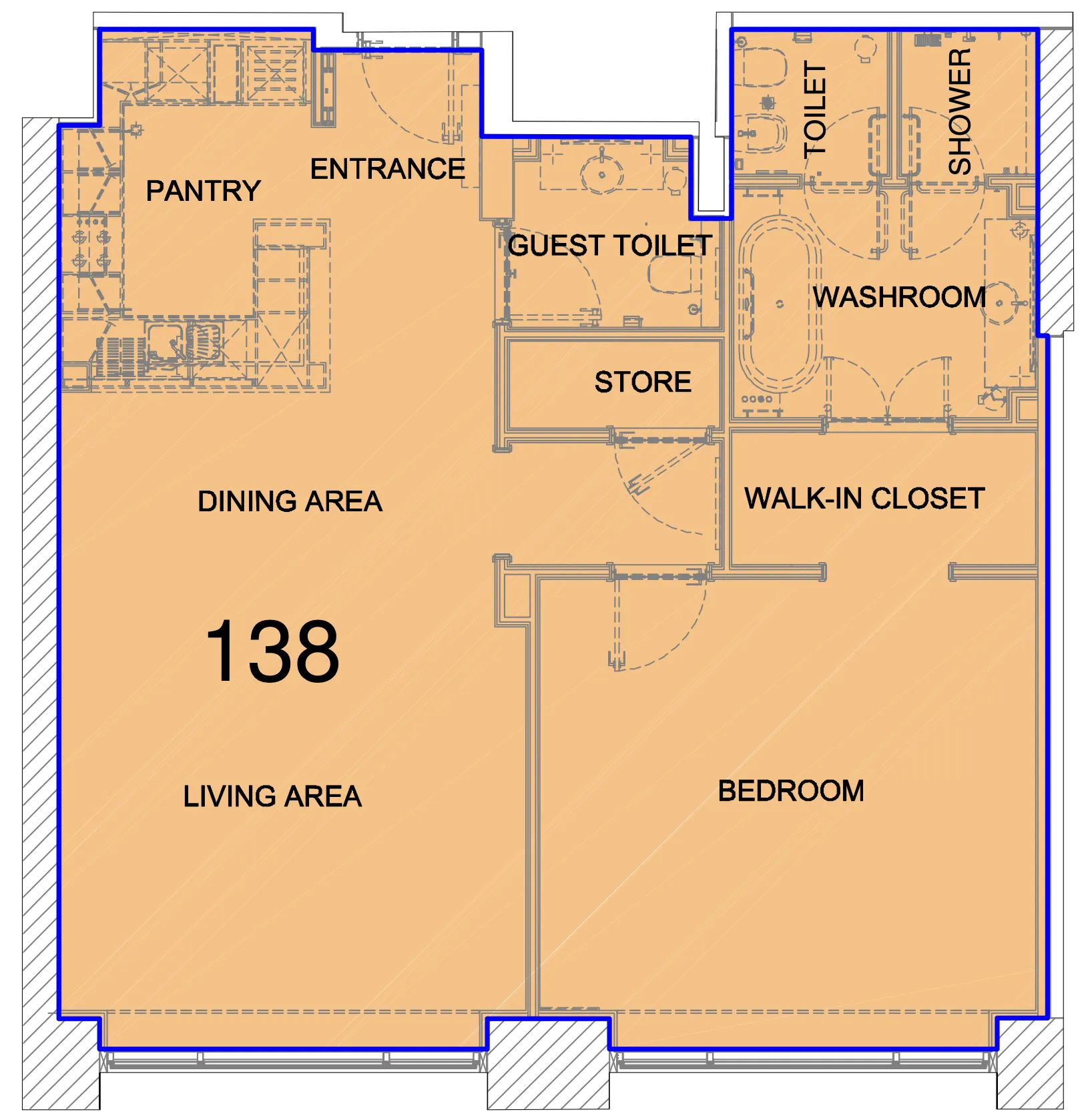 Fairmont Marina Residences 1 bed floor plan, 995 sqft