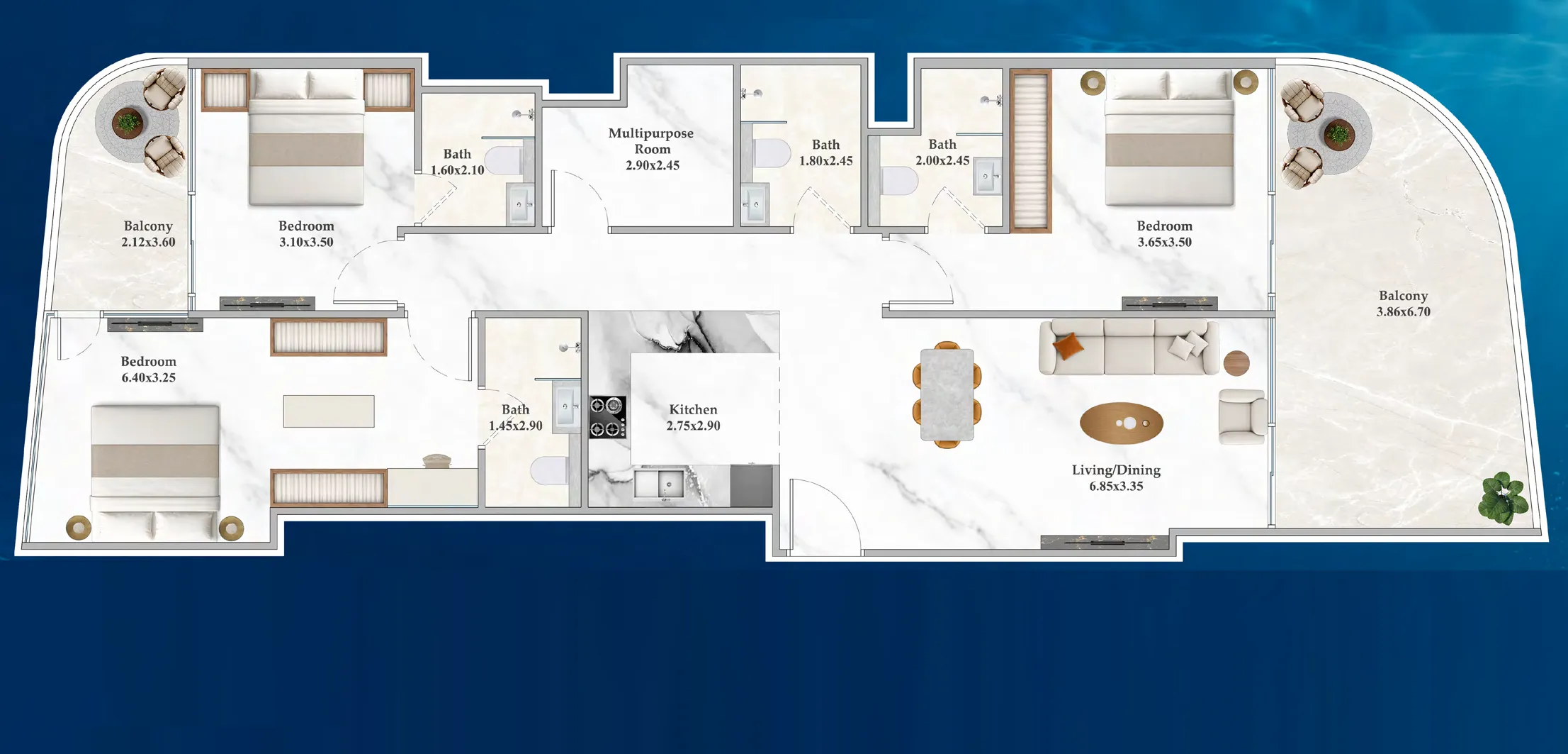 Shahrukhz Residences by Danube 3 bed floor plan, 1,444 sqft
