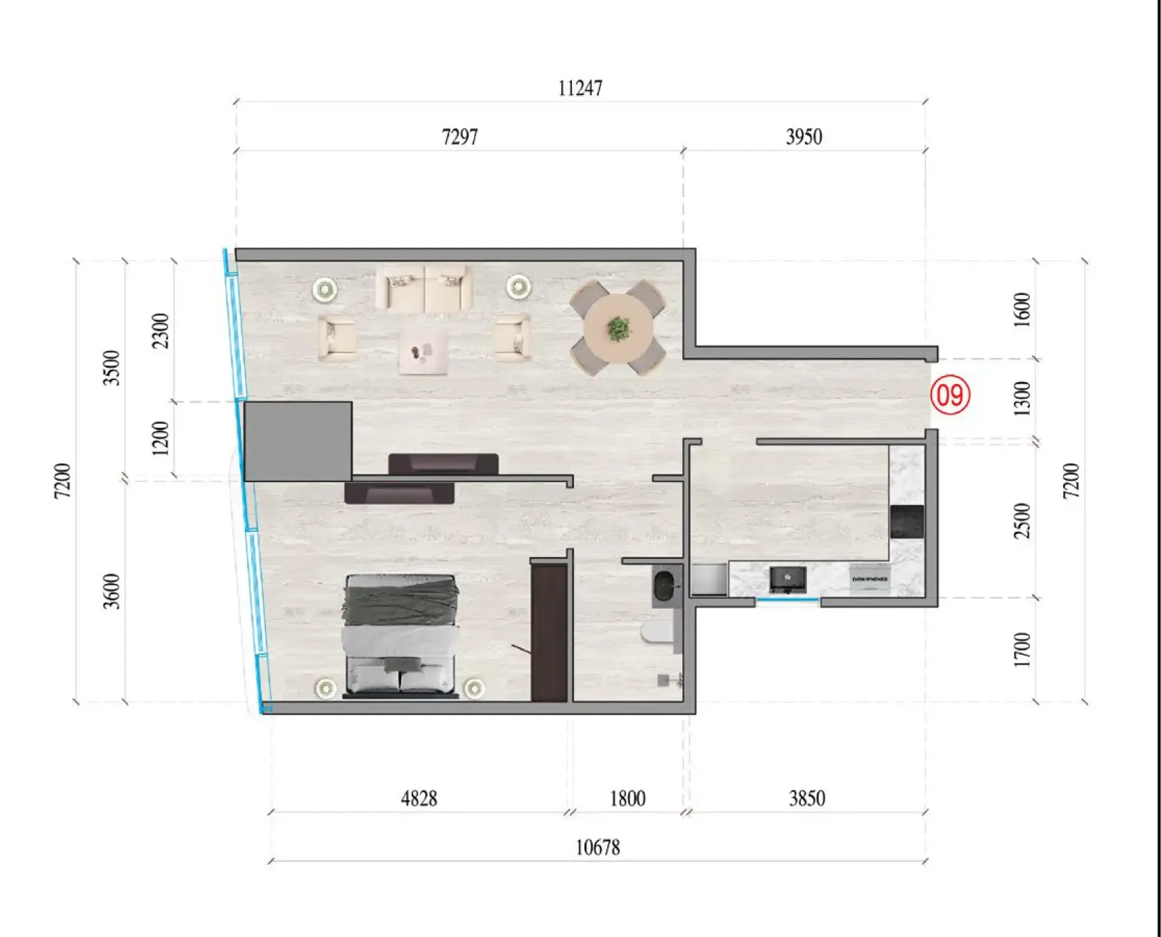 Al Ghaf Tower 1 bed floor plan, 772 sqft