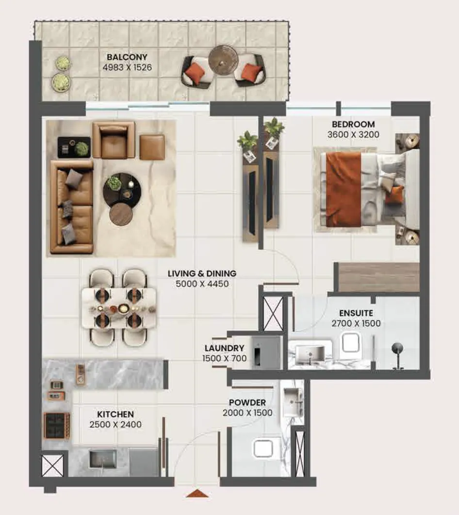 Sunvale 1 bed floor plan, 659 – 683 sqft