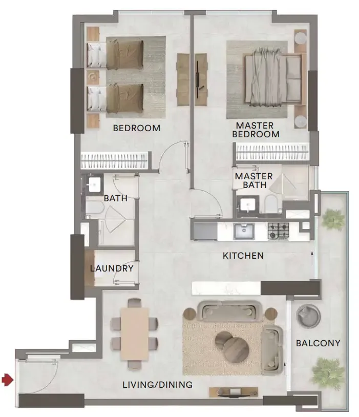Urban - Park Residences 2 bed floor plan, 1,169 sqft