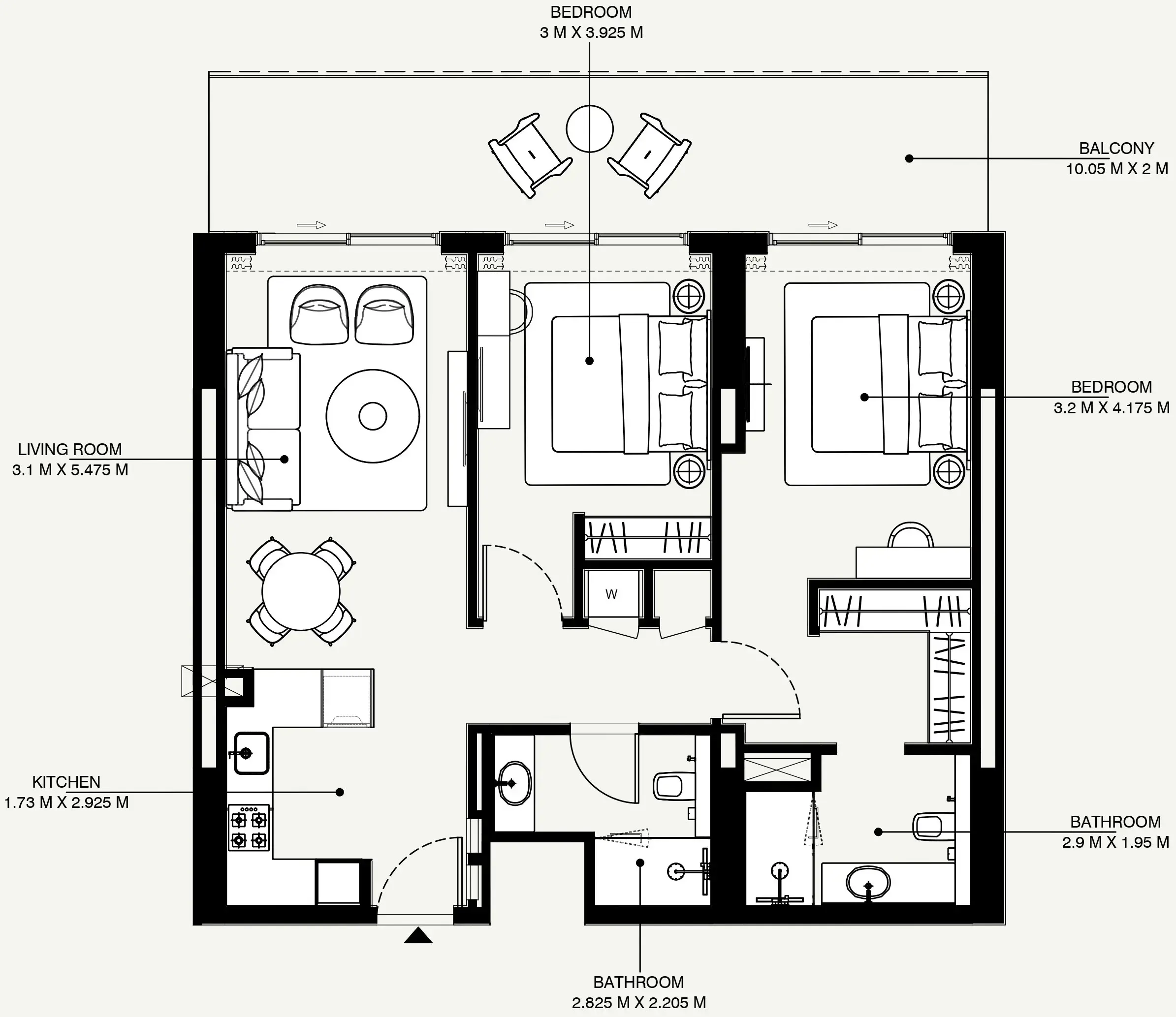 Azizi Venice 2 bed floor plan, 1,151 sqft