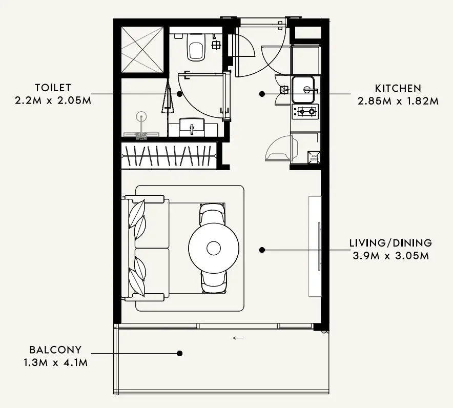 Azizi Milan Studio floor plan, 340 sqft