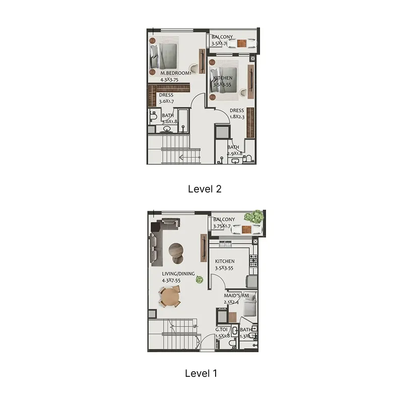 Hillside Residences 2 bed floor plan, 1,738 sqft