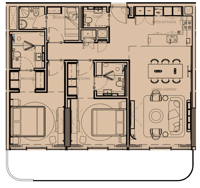 Sunset Bay Grand 2 bed floor plan, 1,438 – 1,554 sqft