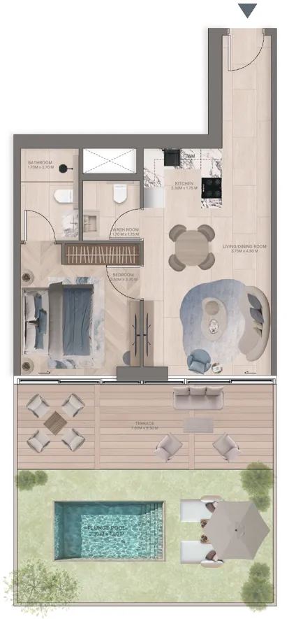 Meriden Beach Residences 1 bed floor plan, 1,145 sqft