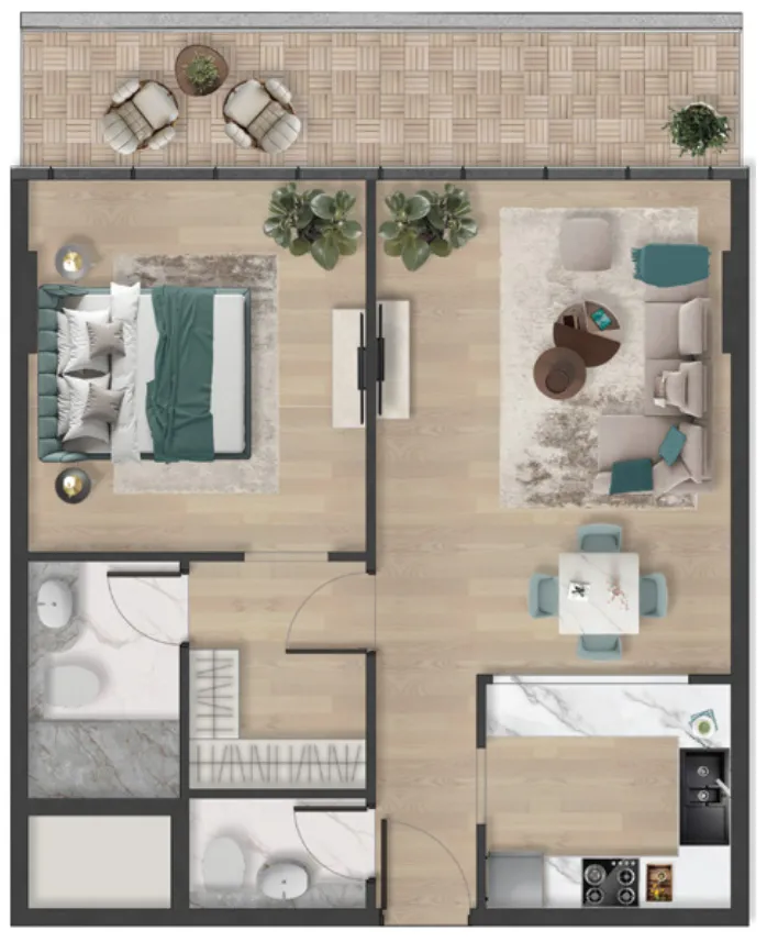 Pelagia 1 bed floor plan, 888 – 1,082 sqft