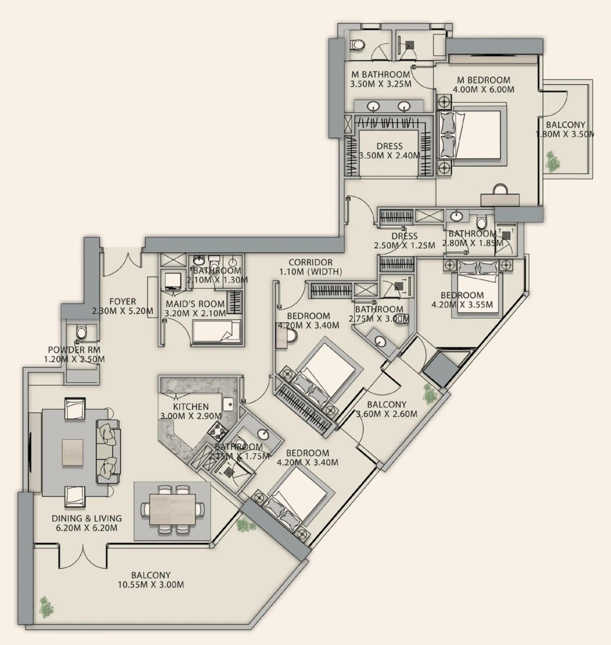 Velor Penthouses 4 bed floor plan, 3,000 sqft