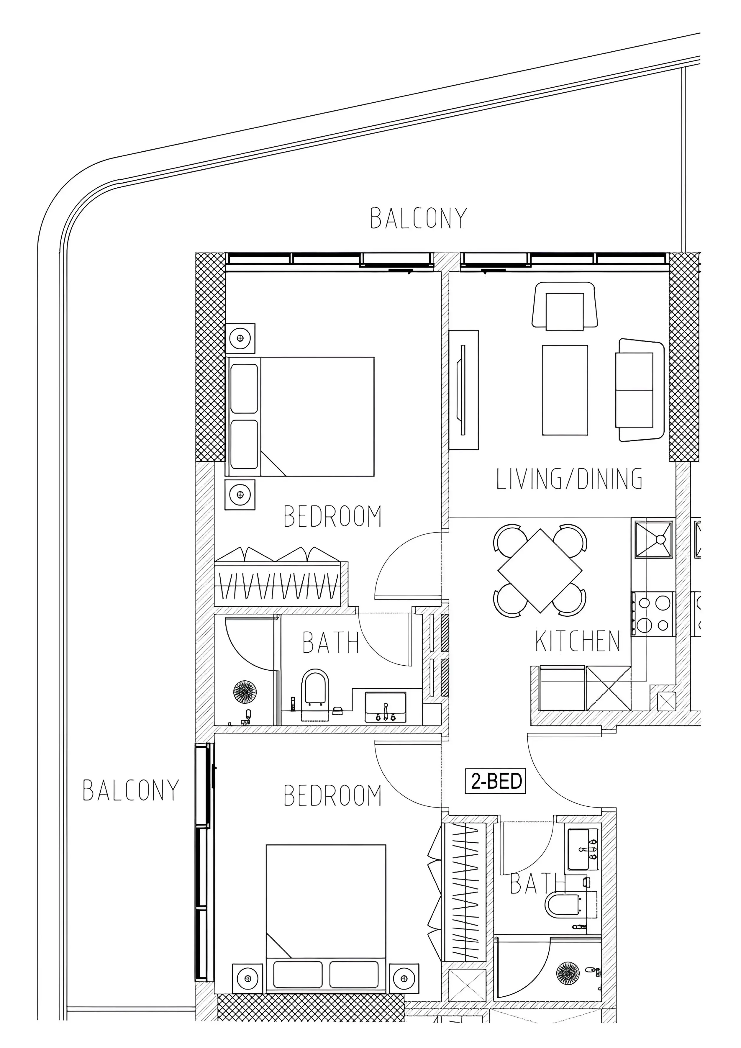 Elo 2 and 3 Damac 2 bed floor plan, 1,003 sqft