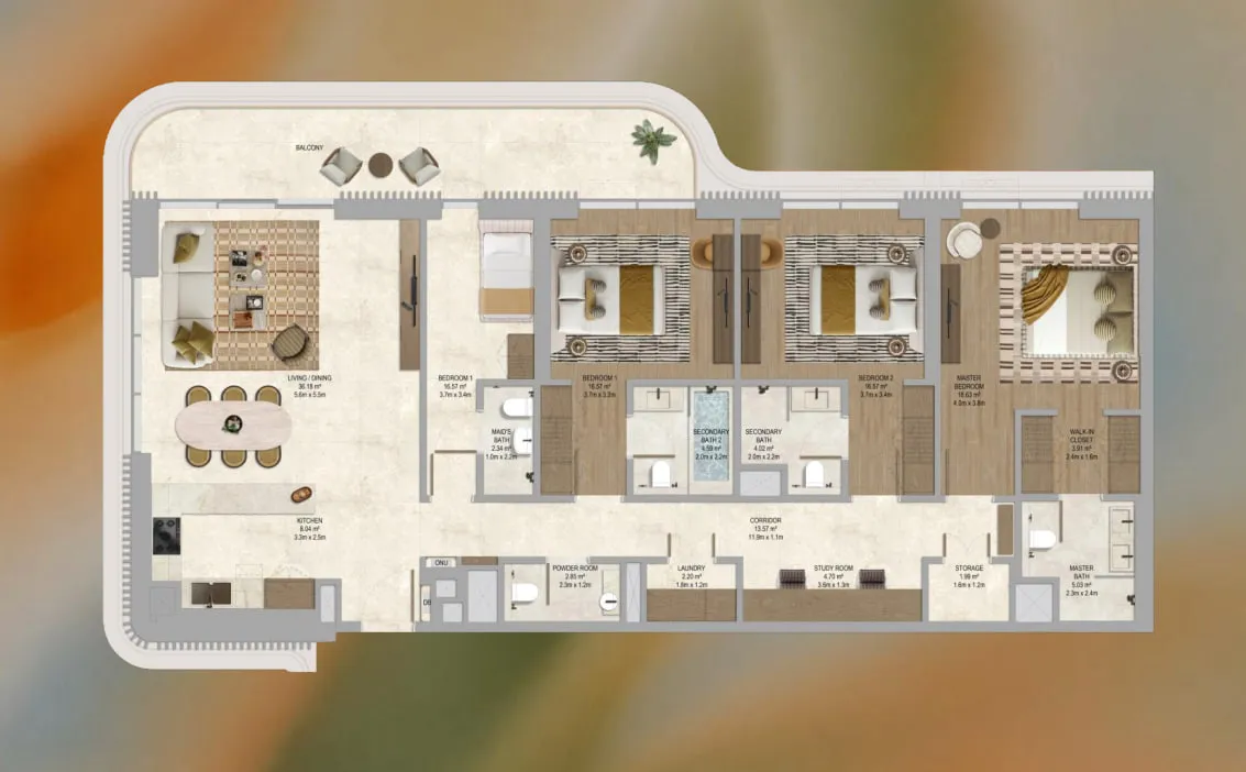 The Canopies at Yas Point 3 bed floor plan, 1,981 sqft