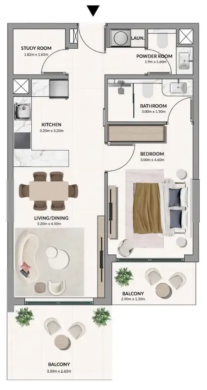 Woodland Terraces 1 bed floor plan, 779 sqft
