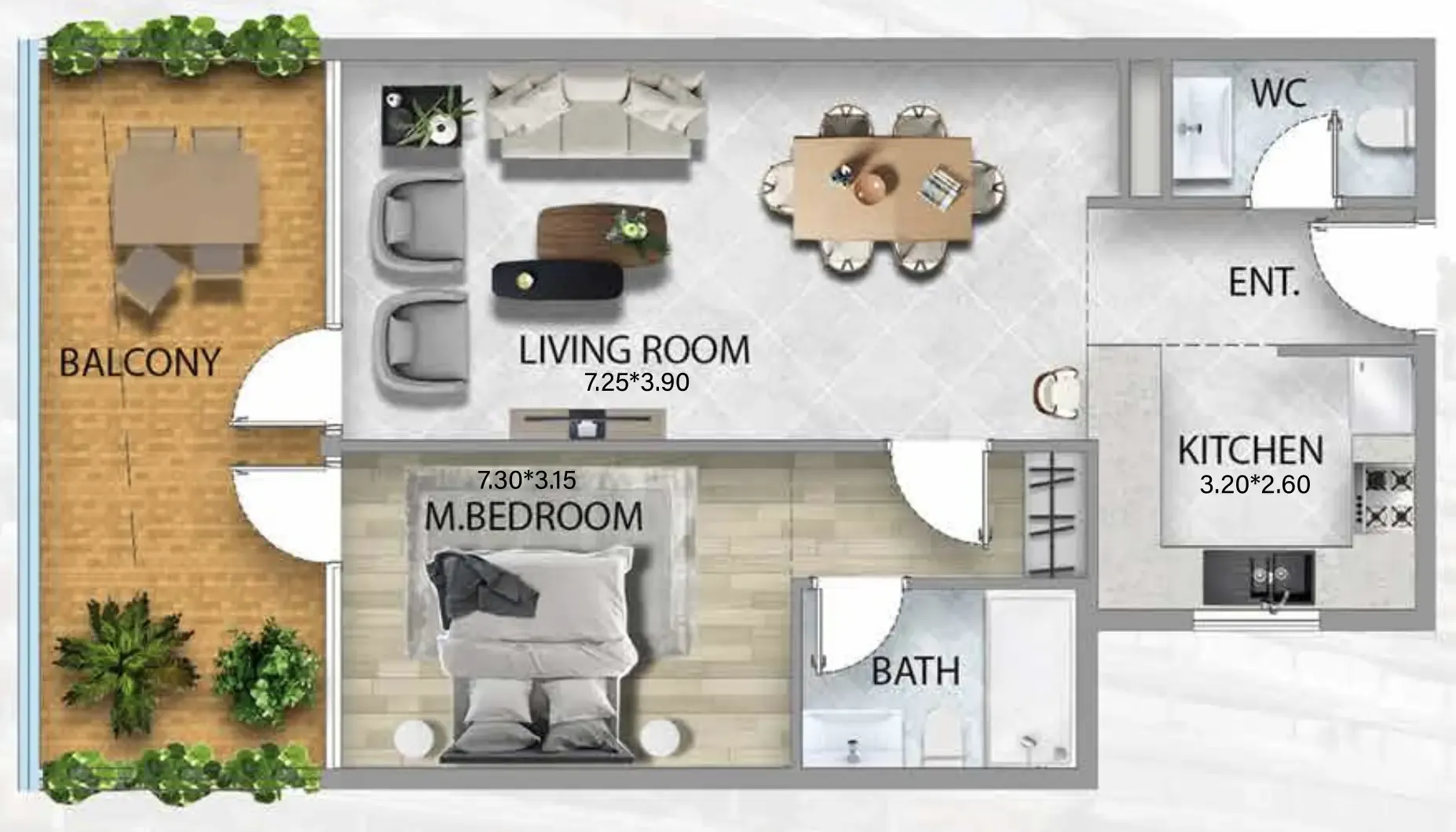 311 Boulevard 1 bed floor plan, 931 – 932 sqft