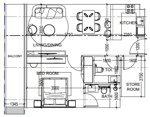 Al Haseen Residences 6 1 bed floor plan, 791 sqft