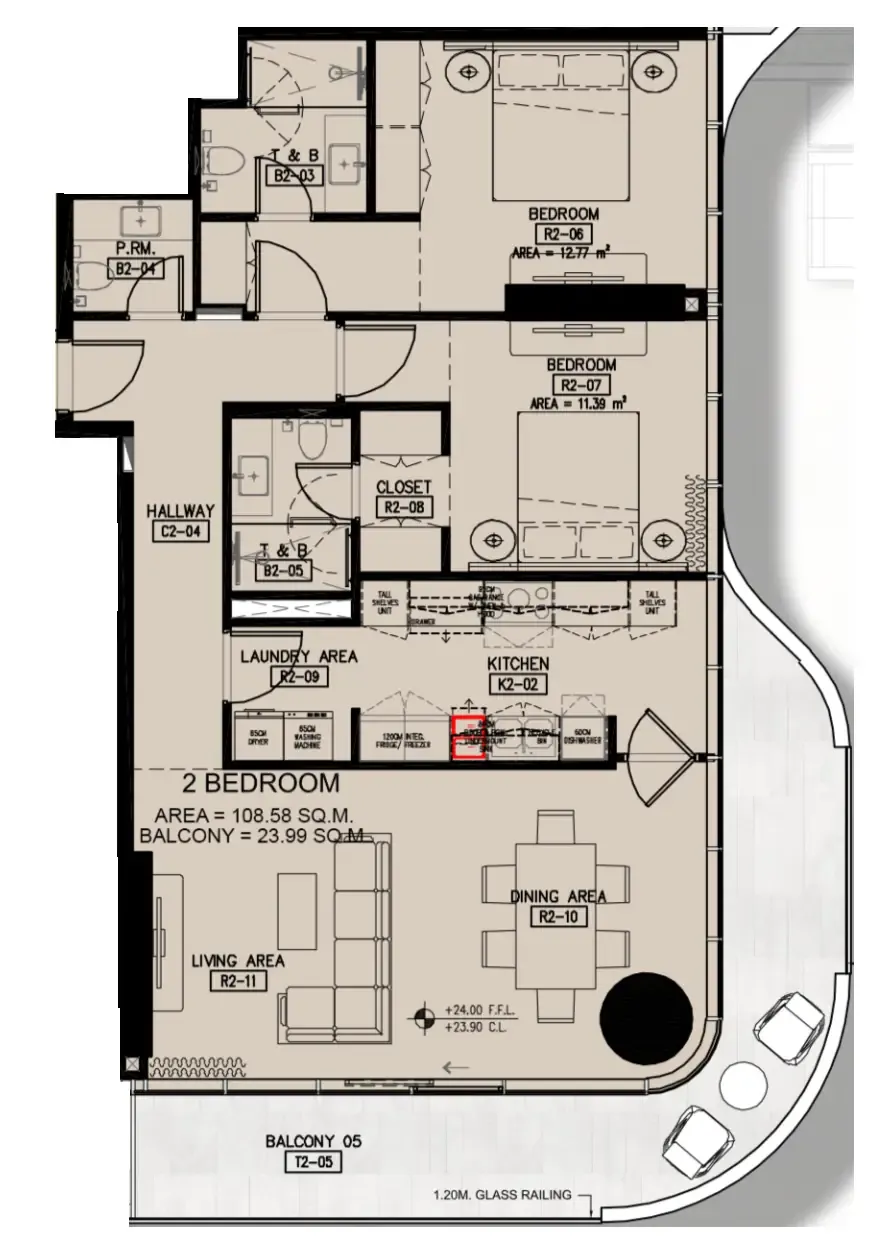 Azha Millennium Residences 2 bed floor plan, 1,427 sqft