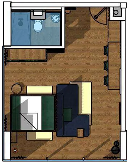 Swoi Loft Apartments Studio floor plan, 398 sqft