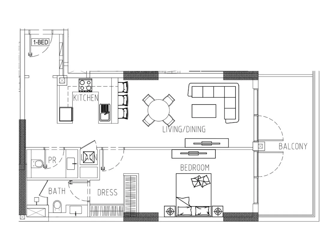 Damac Riverside Views 1 bed floor plan, 891 sqft
