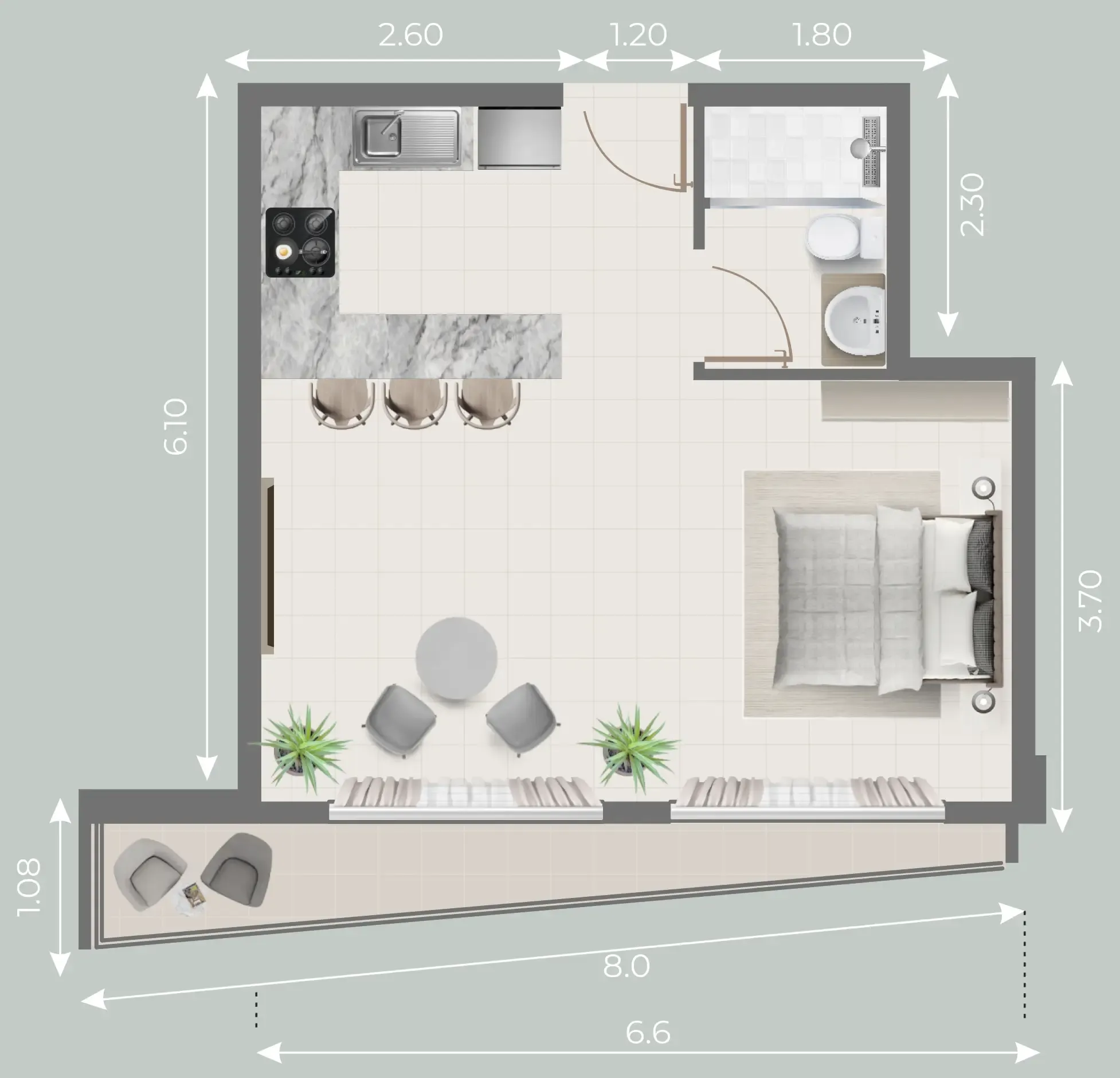 Galleria Residences Studio floor plan, 525 sqft