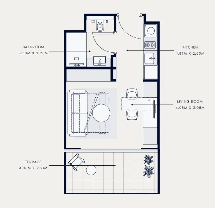 Azizi Venice Studio floor plan, 395 sqft
