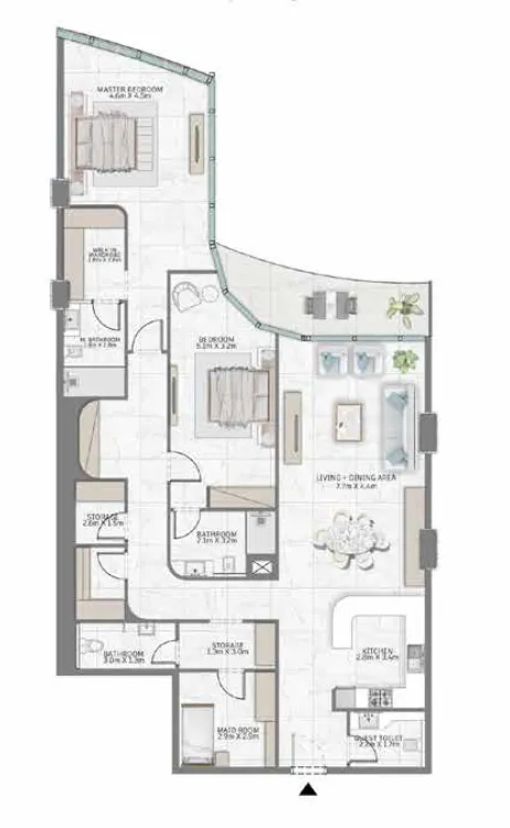 Al Habtoor Tower 2 bed floor plan, 2,005 sqft