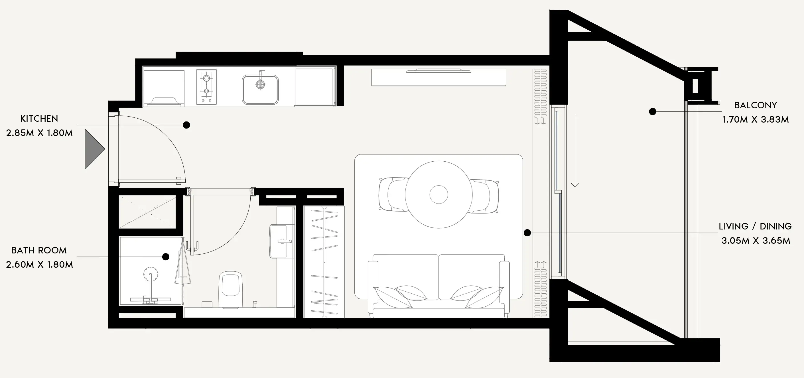 Azizi Venice Studio floor plan, 363 sqft