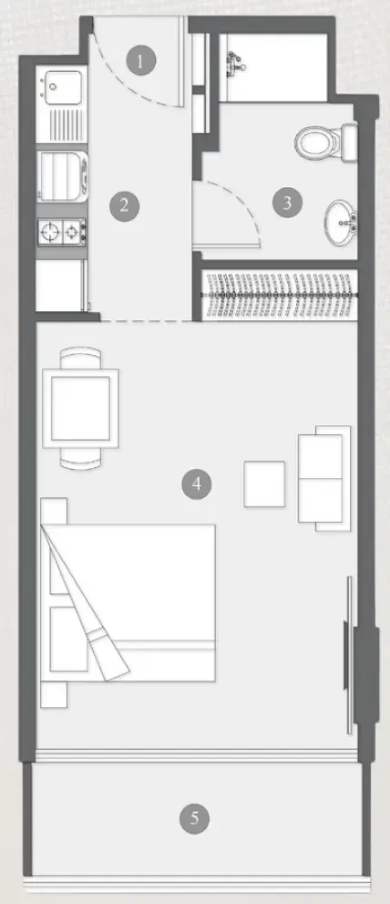 Elevia Residences  Studio floor plan, 407 sqft