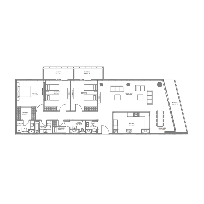 The Gate 6 3 bed floor plan, 2,197 sqft