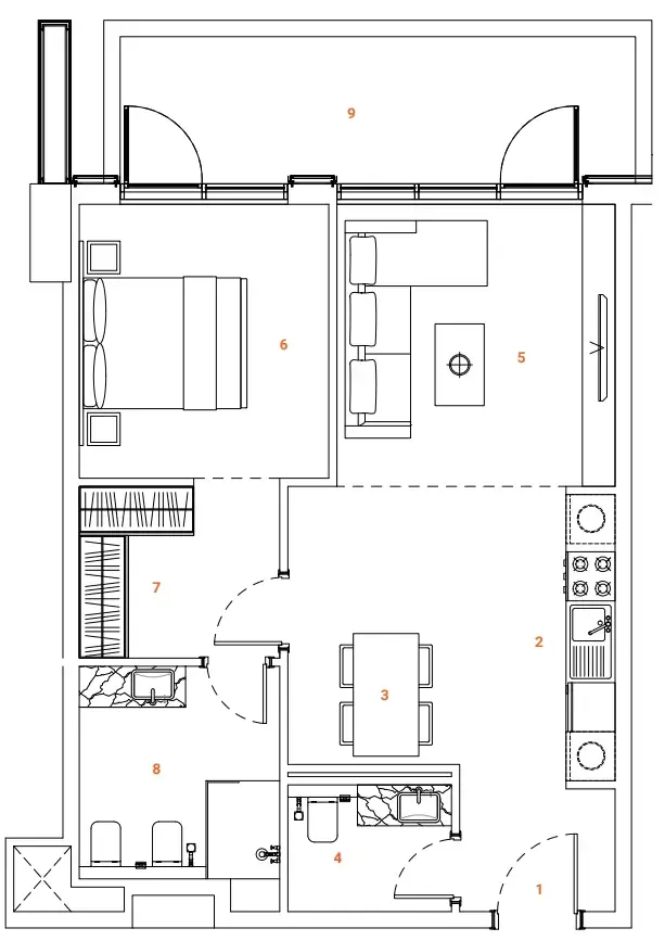 The Orchard Place Towers A & B 1 bed floor plan, 786 sqft