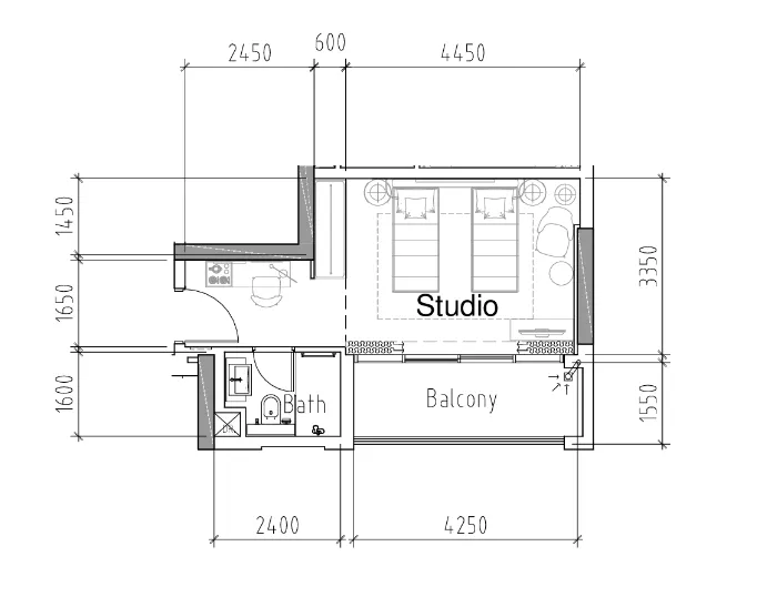 Damac Hills 2 - Hotel Edge by Rotana Studio floor plan, 371 sqft