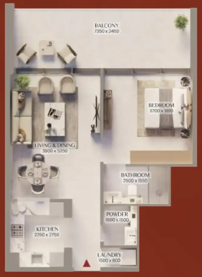 Bliss Tower 1 bed floor plan, 797 sqft
