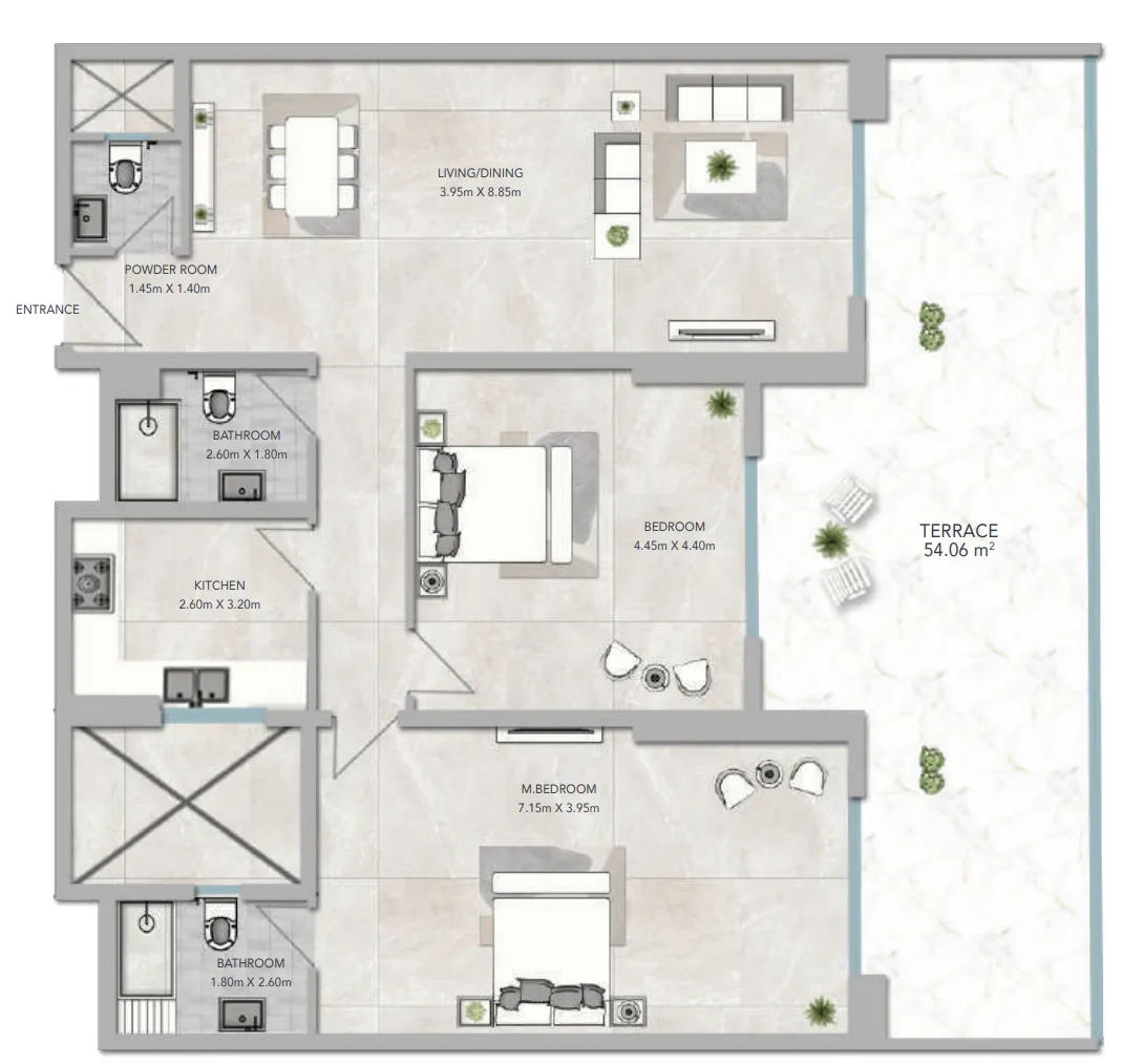 Al Aamra 3 Tower 2 bed floor plan, 2,546 sqft